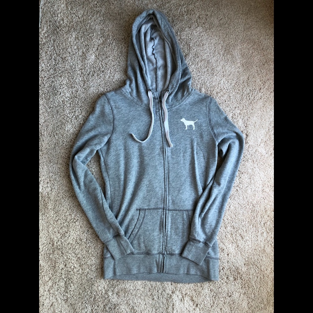 VICTORIAS SECRET PINK GREY HOODIE SIZE XS
